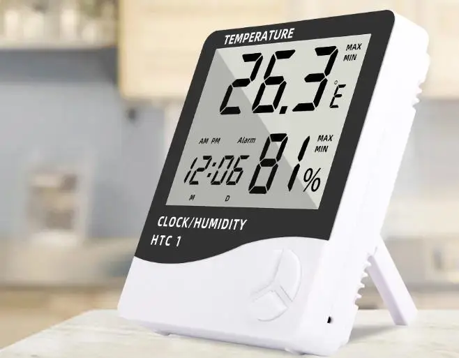 Indoor Digital Temperature Humidity Meter Clock HTC-1