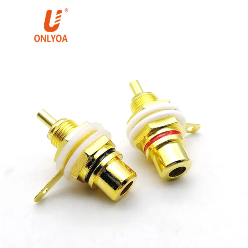 Quantity is One Black Chassis Mount Gold Plated Female RCA Jack Solder Type 