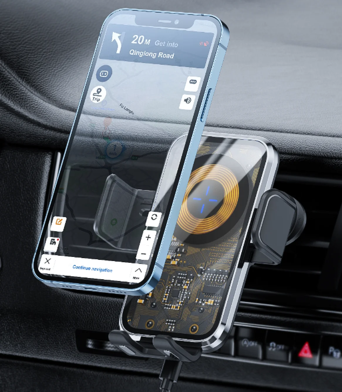 15W Fast Wireless Charger 360 Rotating Intelligent Induction Vehicle  Bracket Touch Sensing Texture Mirror Car Mount