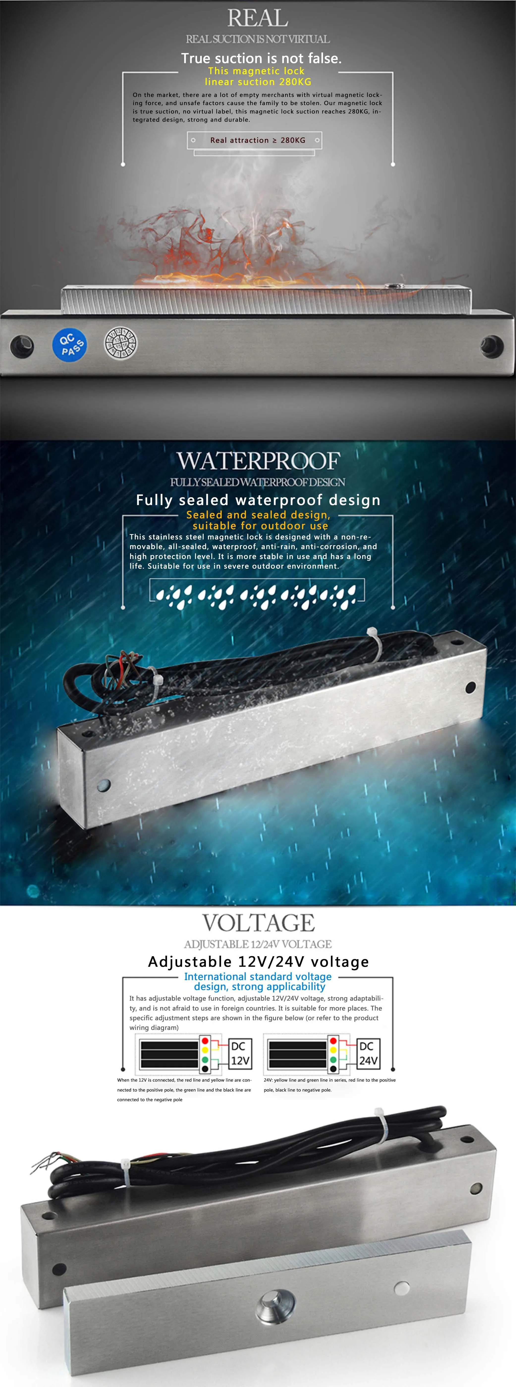 280kg Waterproof Electric Magnetic Lock Single Door Outdoor Lock