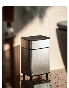 Large Capacity Stainless Steel Trash Can with Smart Induction Lid for Home Kitchen Bathroom Office for Food Metal Material