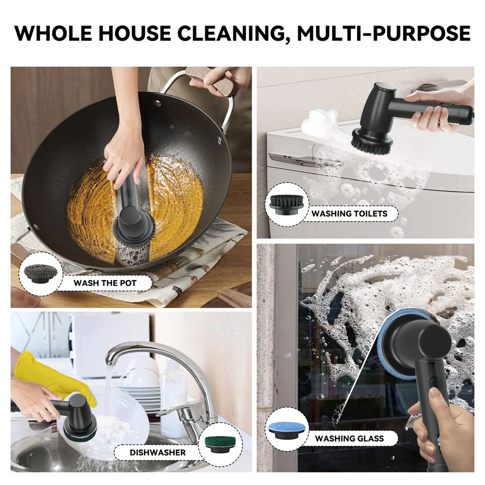 7-Head Electric Spin Scrubber Cordless Turbo Power Polisher for Kitchen Chargeable Brush with Car Cleaning Features - view 5