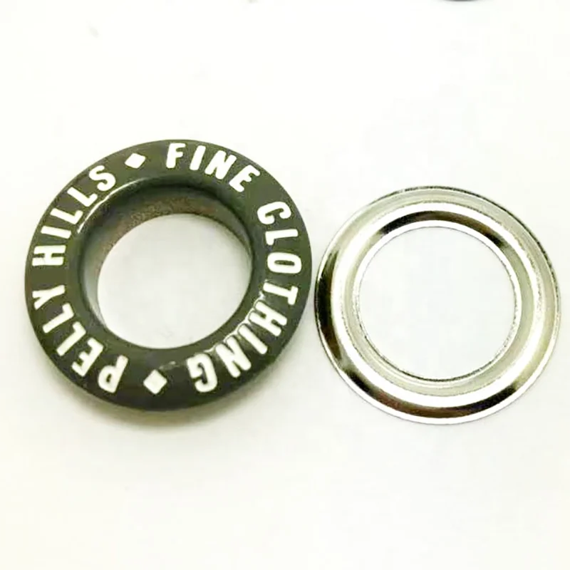 Высокое качество различные цвета и размеры логотип на заказ живопись одежды металлические круглые края люверсы с логотипом для сумки