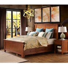 Factory Direct Rustic American Style Solid Wood Beds Traditional Design king Size Double Wooden Beds with Nightstand