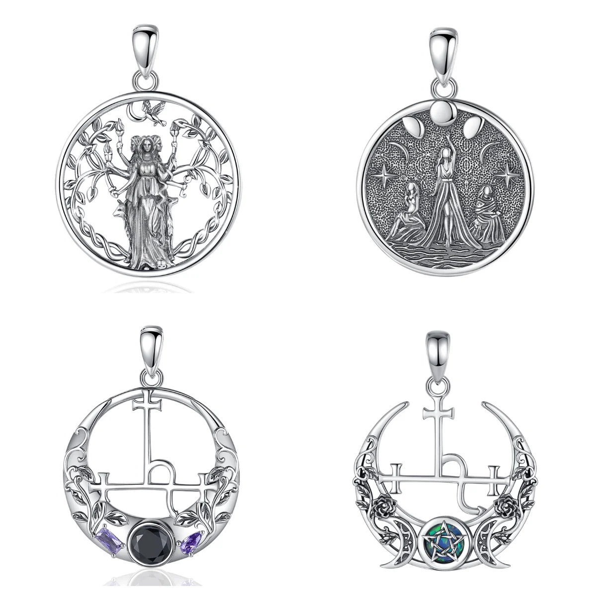 DAOCHONG Collana Sigillo Di Lilith In Argento Sterling S925, Ciondolo Rotondo Con Catena 33+7.6 Cm, Gioiello Donna Simbolo Mistico