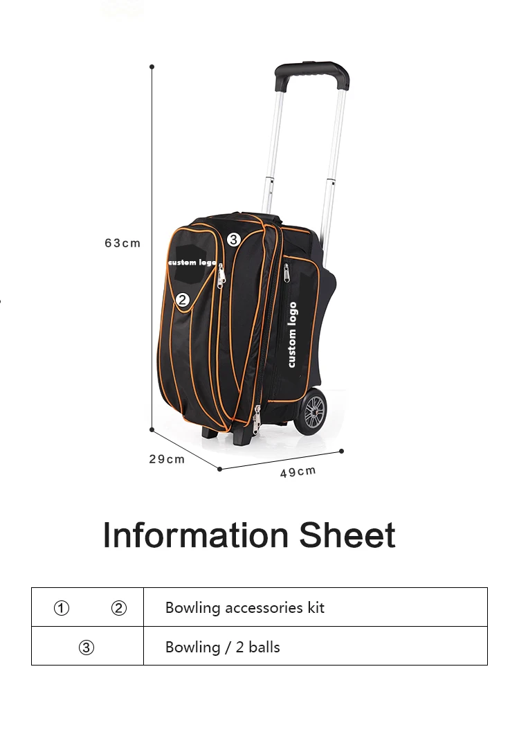 Factory Direct Custom Bowling Bags Sports Functional 2 Ball Trolley