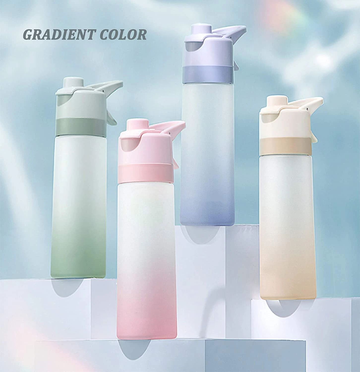 Misting Sports Water Bottle, Bpa Free Plastic Gradient Color Water