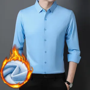 Winter Shirt with Thickening for Men Long-sleeved Casual Shirt with Elasticity and Stand-up Collar