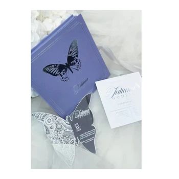 Free Design Personalized Custom Acrylic Silver Mirrored Butterfly Invitations Lavender Lilac Quinceanera Quince gift box