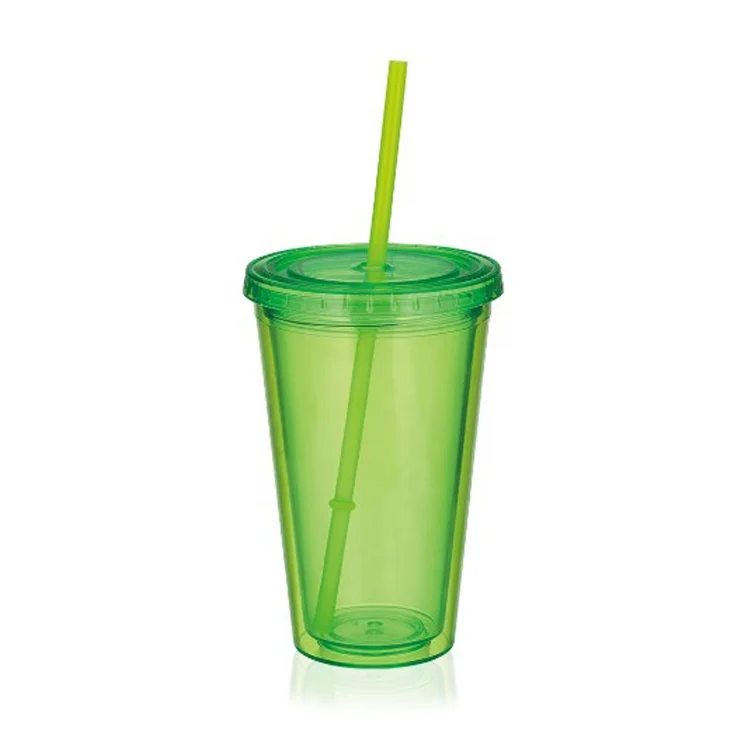 
450 мл прозрачная кружка с двойными стенками, Пластиковая Кружка с соломинкой, логотип и цвет на заказ 