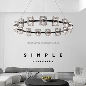 Copper Modern Simple Chandelier with Warm White LED Light Adjustable Height Large Size for Indoor Home Lighting