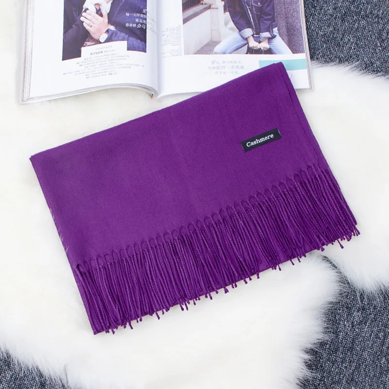 Ready to Shipping Plain Solid Light Cashmere Logo Scarf for Dubai Cheap Price Hijab Warm Women Winter Shawl Pashmina