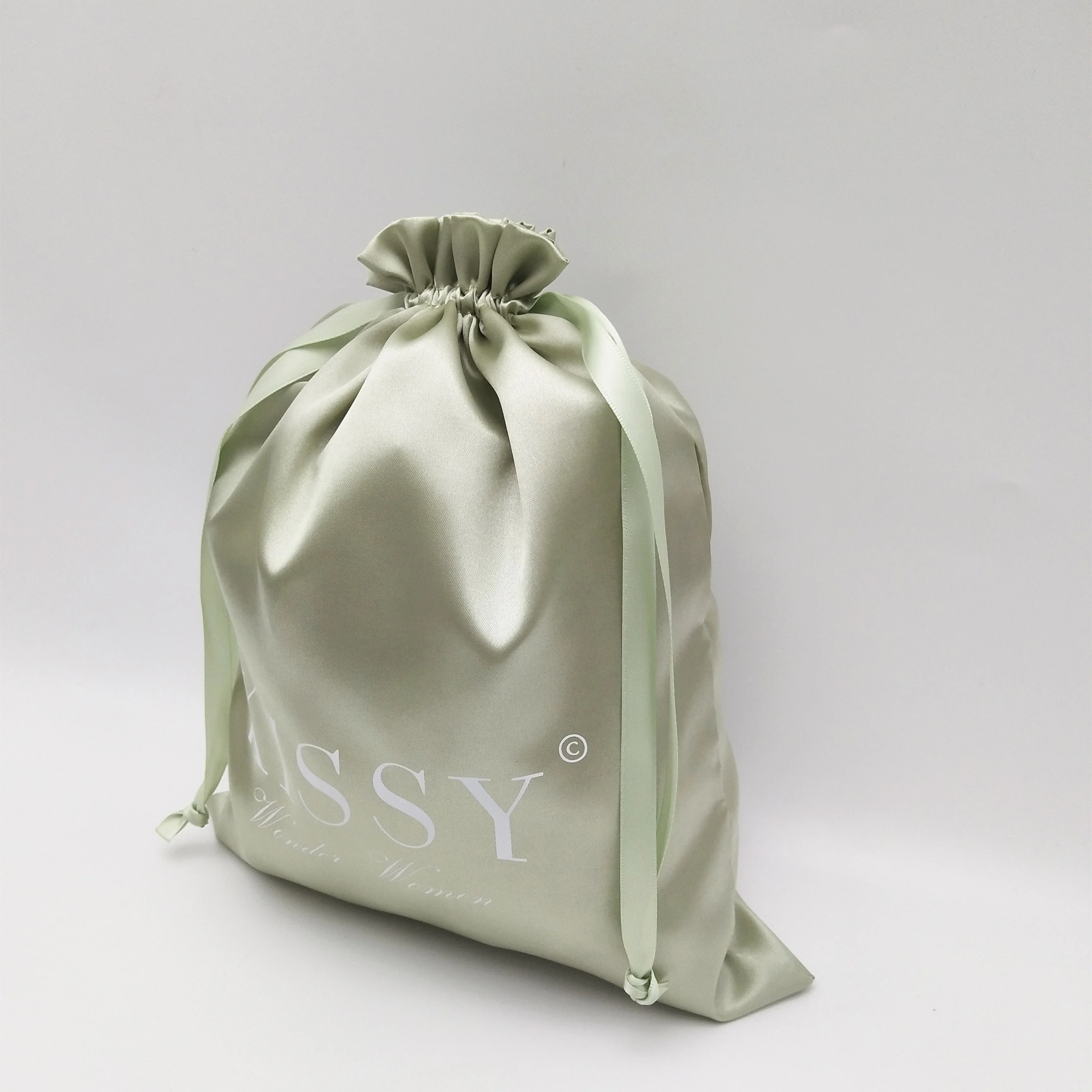 Custom Logo Hair Extensions Satin Drawstring Satin Pouch Bag for Gift Drawstring Bag for Clothing Handbag Packing Recyclable
