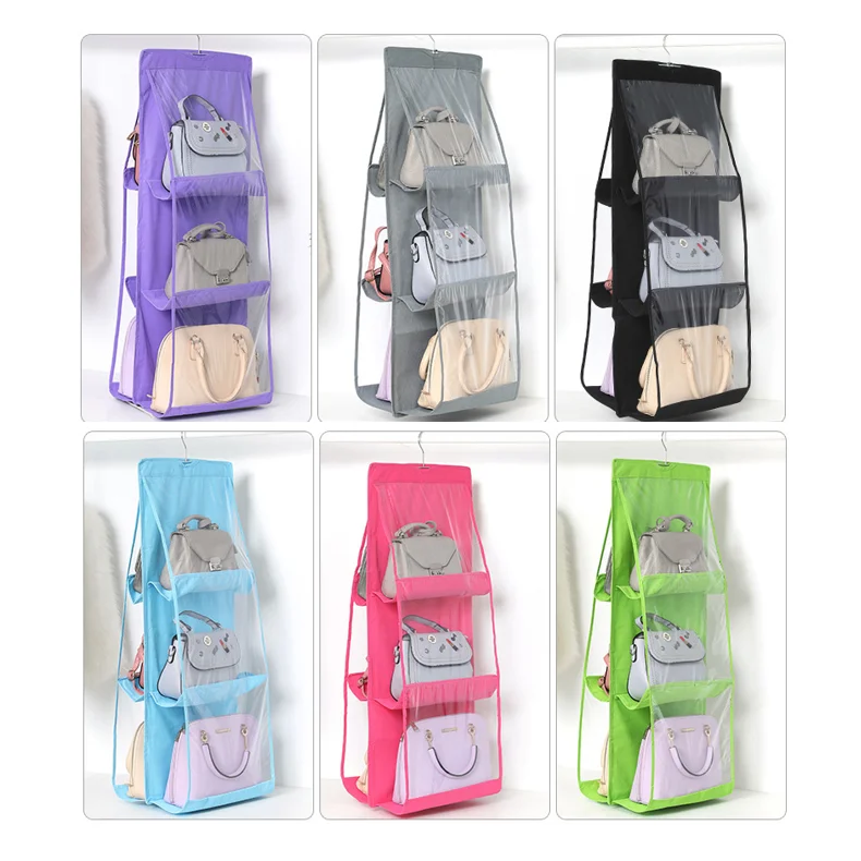 Source 6 Pocket Hanging Handbag Organizer for Wardrobe Closet Transparent  Storage Bag Door Wall Clear Sundry Shoe Bag with Hanger Pouch on  m.