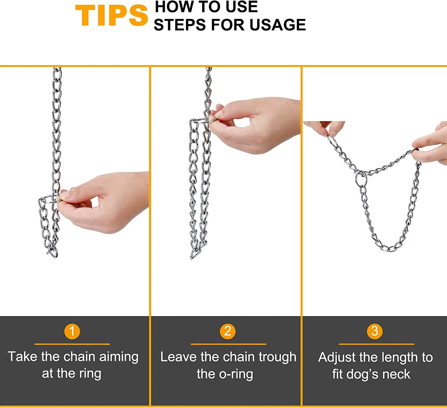 Adjustable 304 Stainless Steel Chain Slip Collar,Chain Dog Training