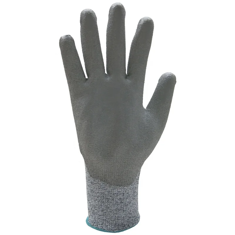 
Wholesale 13G HPPE Grey Cut Resistant PU Coated Safety Gloves Anti Cut Work Gloves Level 5 CE EN388 44C42 