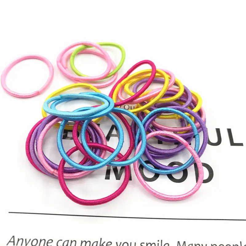 100pcs Baby Toddler Thick No Heart Hair Elastic Black Shiny Colourful