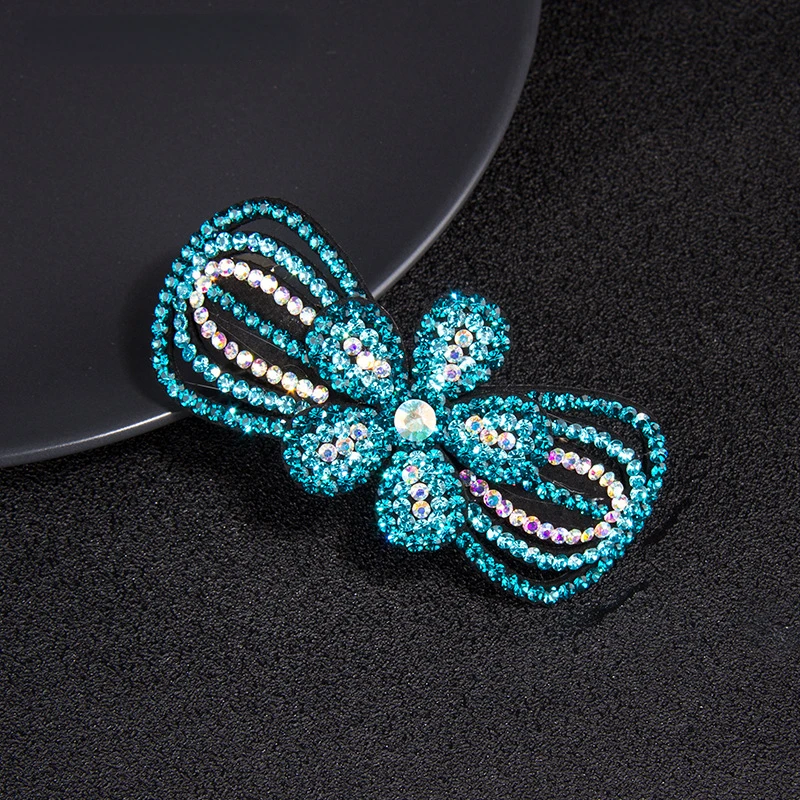 Luxury Rhinestone Flower Hairpin Full Crystal Top Clip Hair Barrette Shinny Crystal Bow Spring Hair Clip for Girls