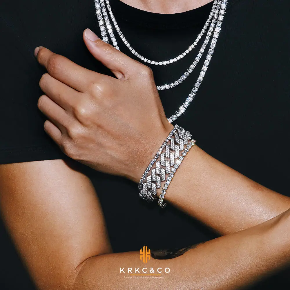 Fine Jewelry Iced Out Necklace Hip Hop White Gold 925 Sterling Silver VVS Moissanite Diamond Bracelet Tennis Chain for Men Women