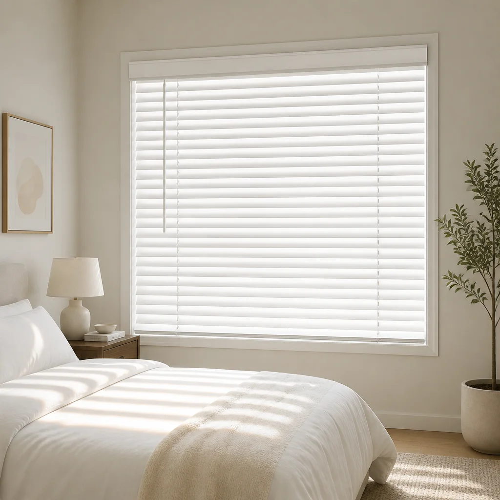 PVC Venetian Blinds 63mm White Crown Headrail Tilt Wand Pull Cord Privacy UV Blocking Simple Design Every Day Use Custom Size