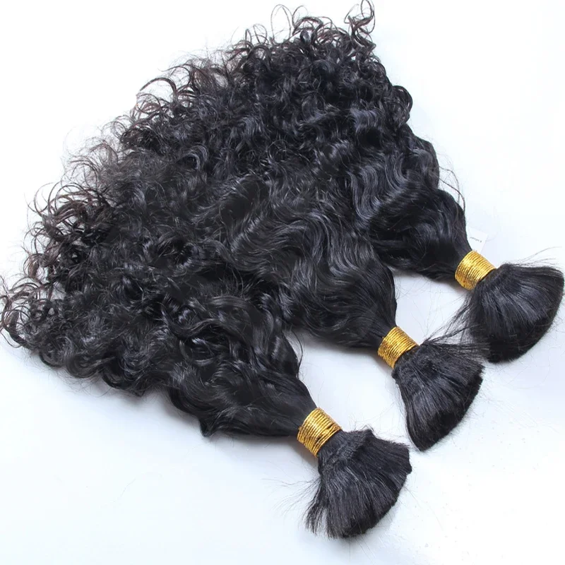 Extension di capelli umani ricci corti e sciolti Remy indiani per intrecciare, 3 pezzi/lotto_voghion.com