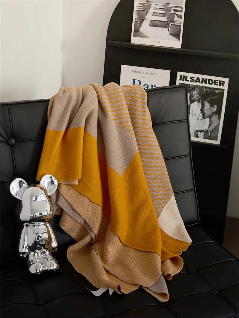 The Comfortable Adult Knitted Blanket With Simple Striped Plaid Brings You Warmth syg factory