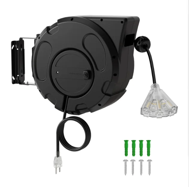 50ft /65ft Capacity Retractable Extension Cable Reel Wall / Ceiling Mount Spring Return Cable Reel Locking Free