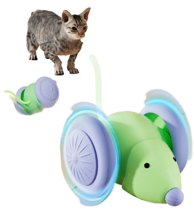 LED Lighted Automatic Smart Moving Wood Mouse Toy for Indoor Cats Simple  Style Electric Interactive Cat Toy