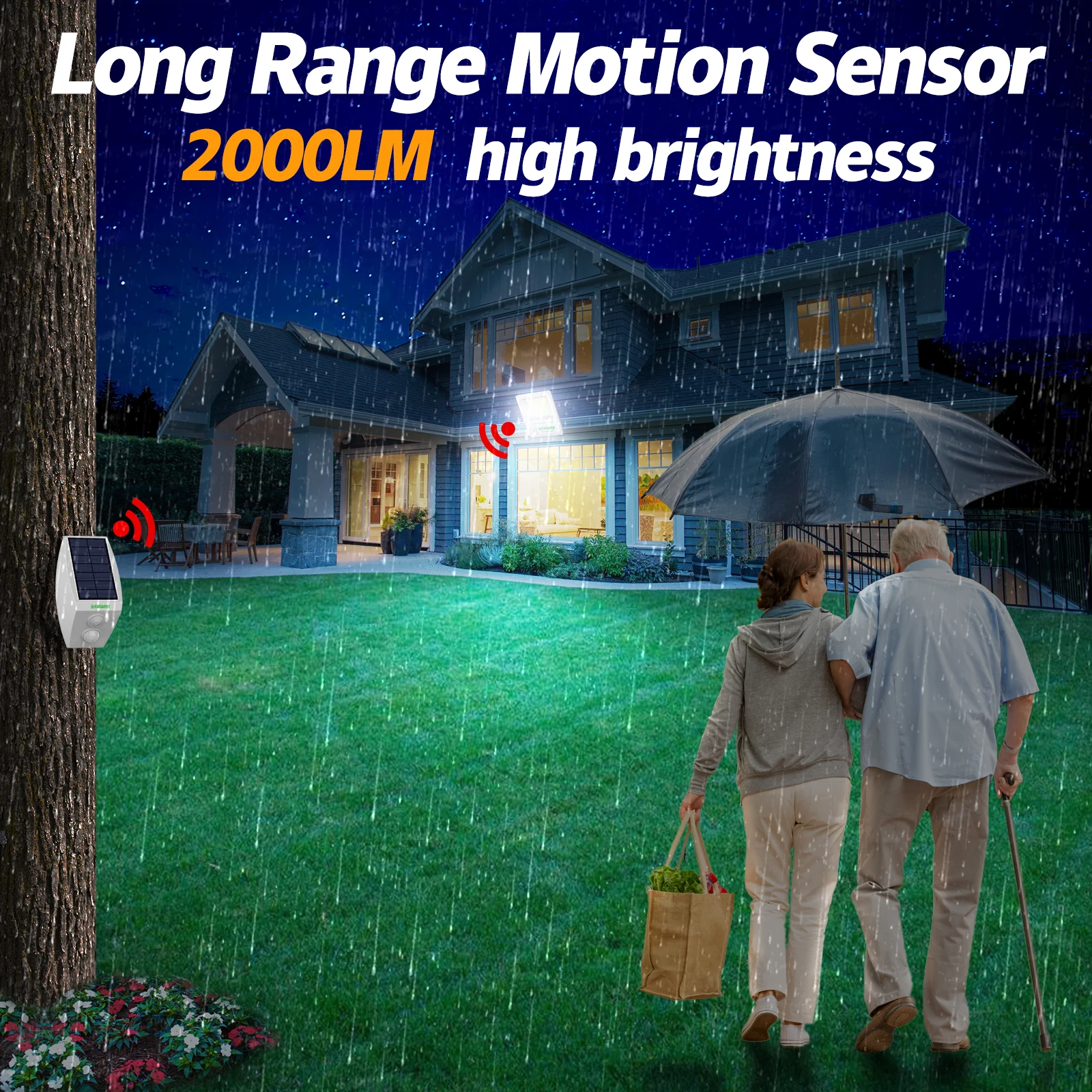 Intelamp Mutual Control Sensor Solar Flood Lights Waterproof LED Outdoor Wall Light Motion