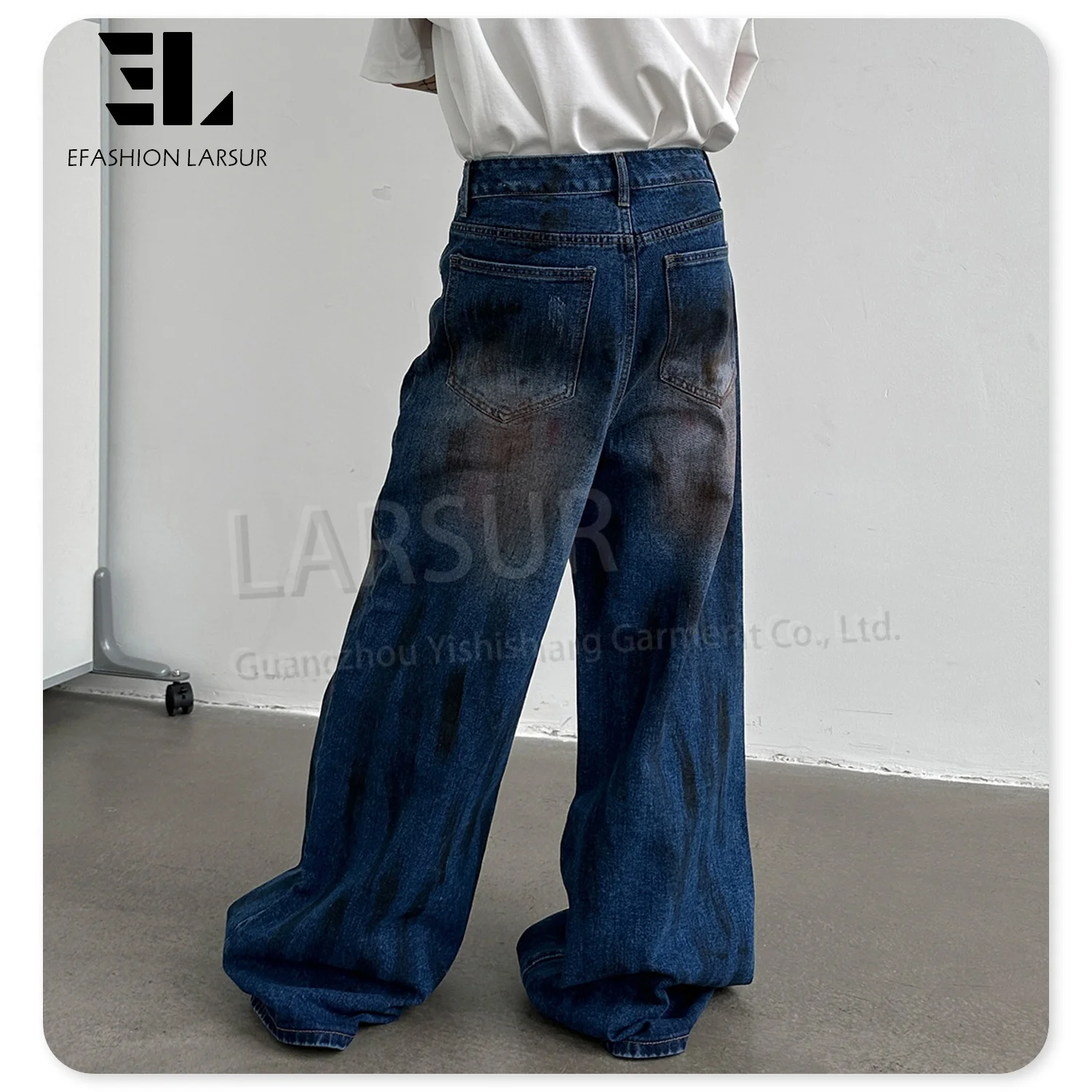 LARSUR Custom Denim Factory Dirtyfit Dirty Mud Wash Wide Leg Jeans 