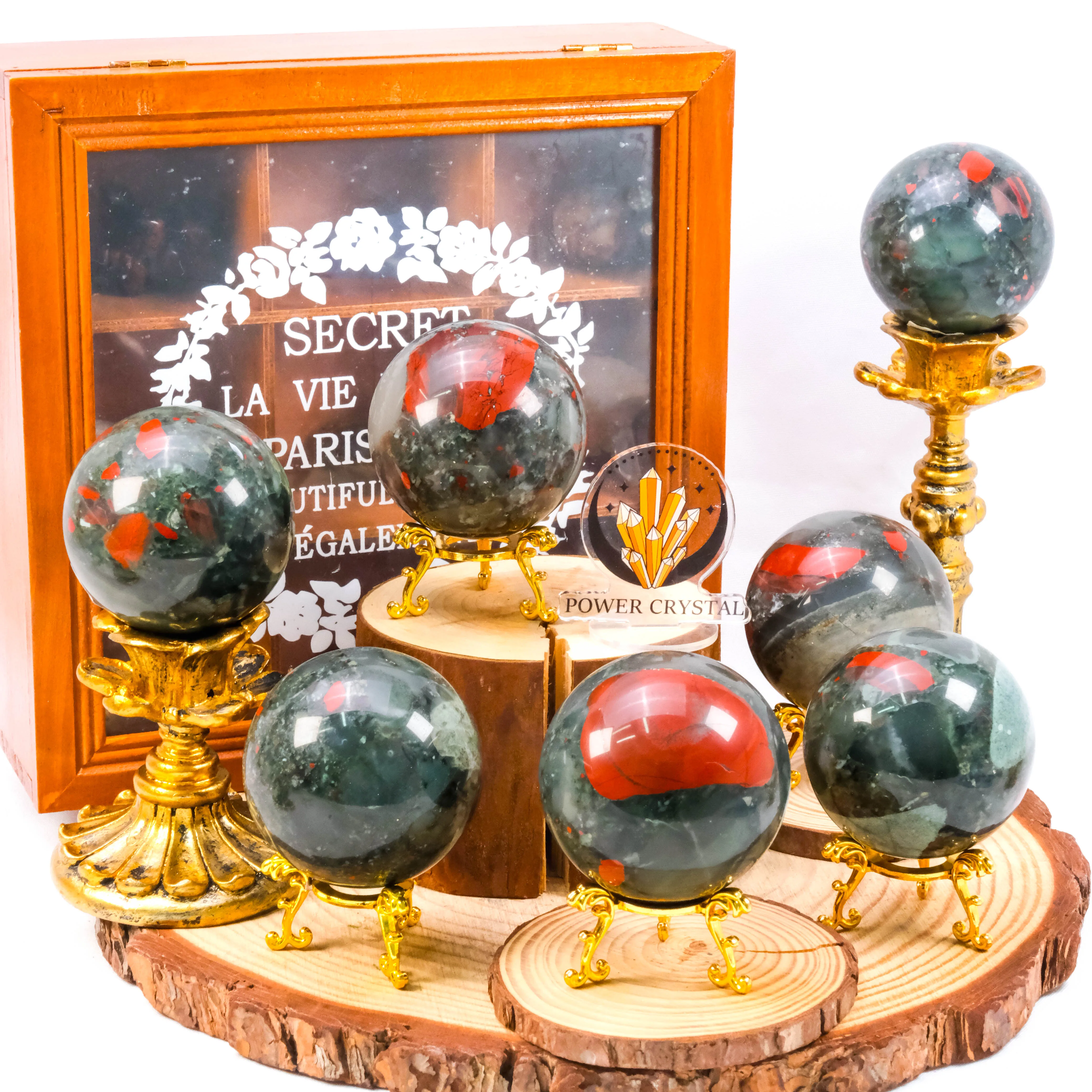 Custom Large Small Blood Stone Crystal Spheres Healing Crystal Spheres for Unique Home Decor and Wellness