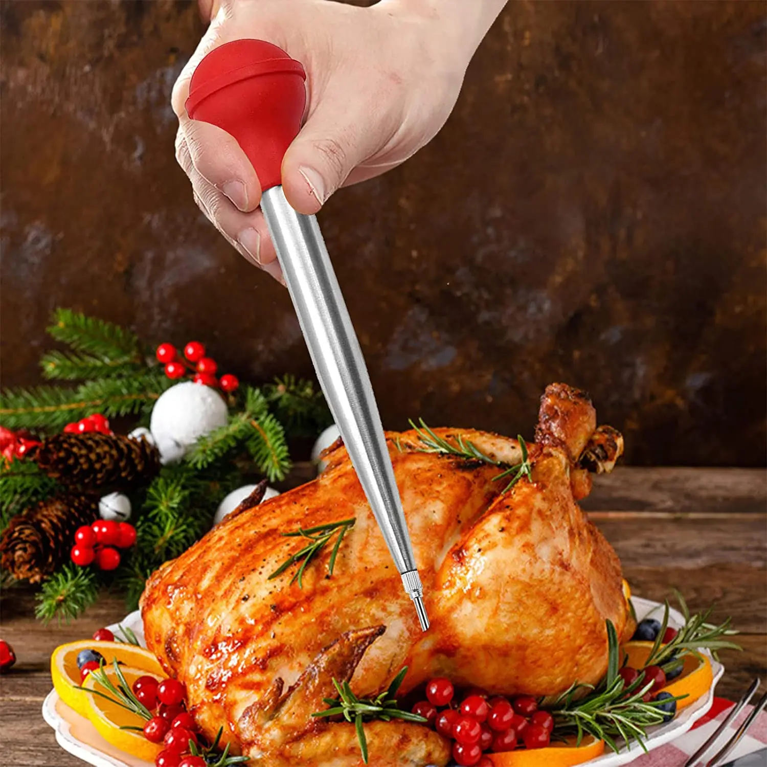 Manual Silicone and Stainless Steel Cooking Seasoning Pump Turkey Injector Meat Injectors for BBQ Turkey Baster Set factory