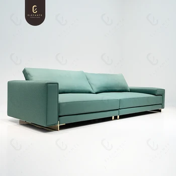 Unique Sofa Set With Extra Wide  Weaving Armrest TV Room Couch Leather in Green Couch Living Room Sofas