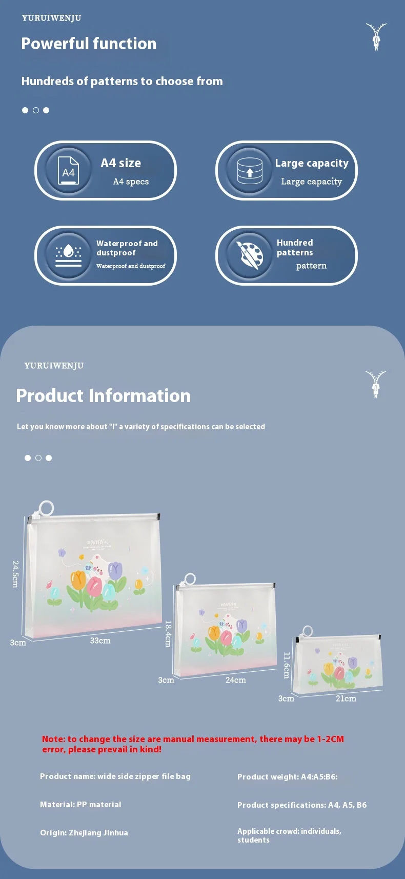 Transparent A5 Zipper Bag Cute Cartoon Pattern Custom PP Student Test ...