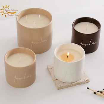 Wholesale scented matte ceramic candle empty jars 310ml 720ml ceramic candle jar with lid