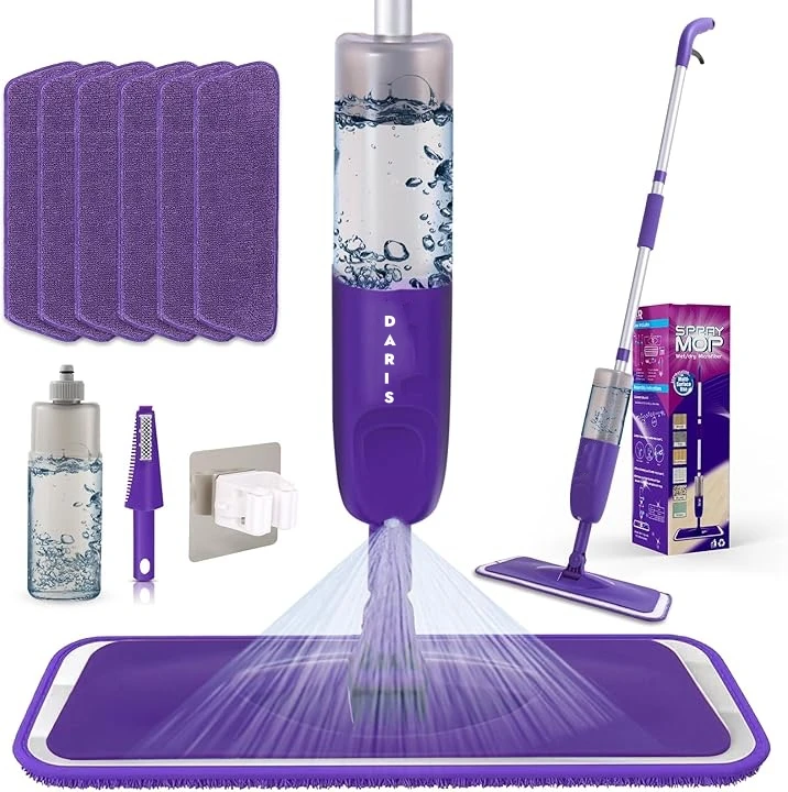 DARIS Magic Wet and Dry Floor Spray Mop Microfiber Flat Mops with 500ml Water Tank for Home Kitchen House Cleaning Appliances