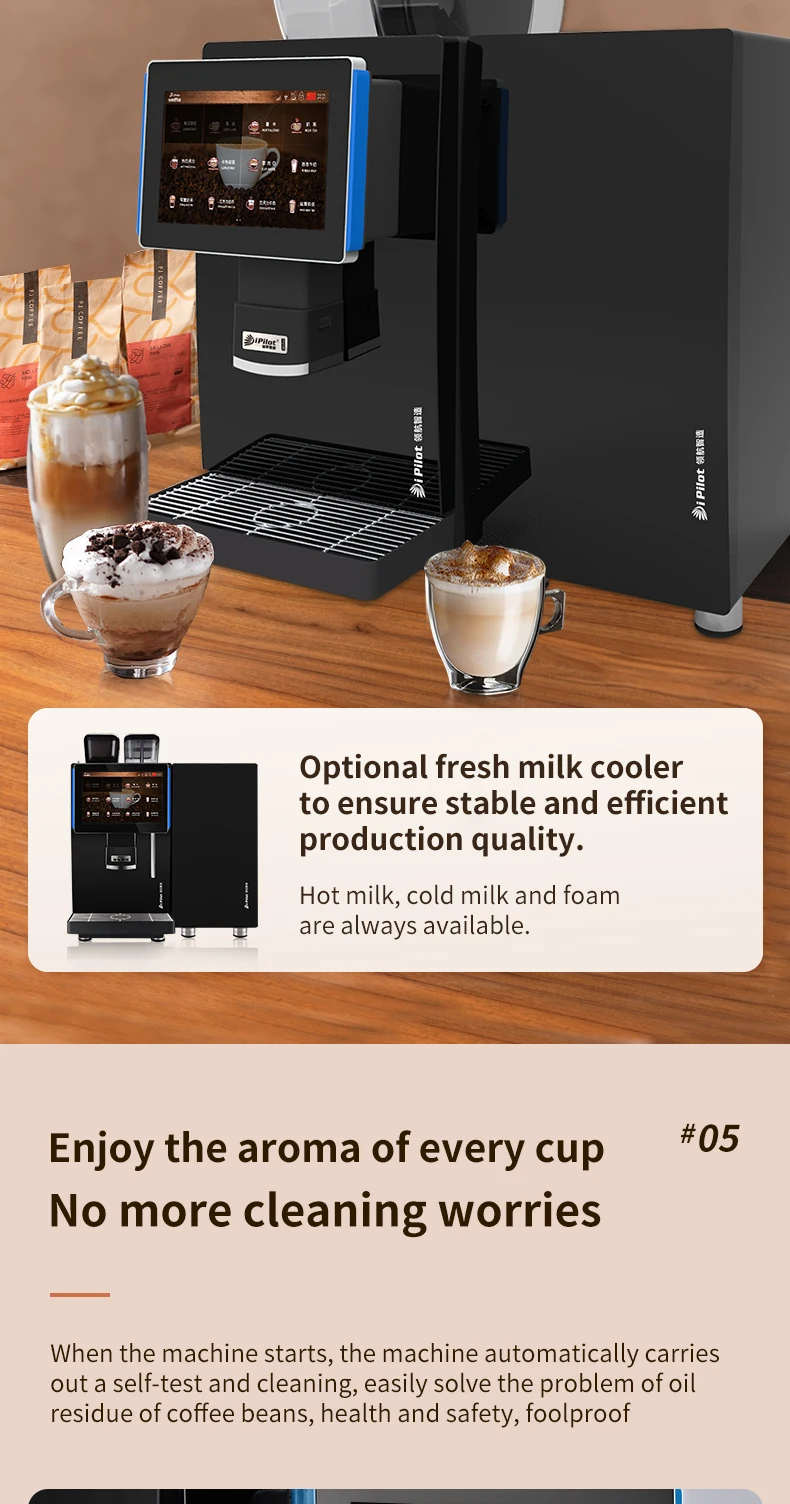 Pilot With 24g Brewer Capacity Expresso Coffee Machine Big Touch Screen Fully Automatic Coffee Machine With Fresh Milk details