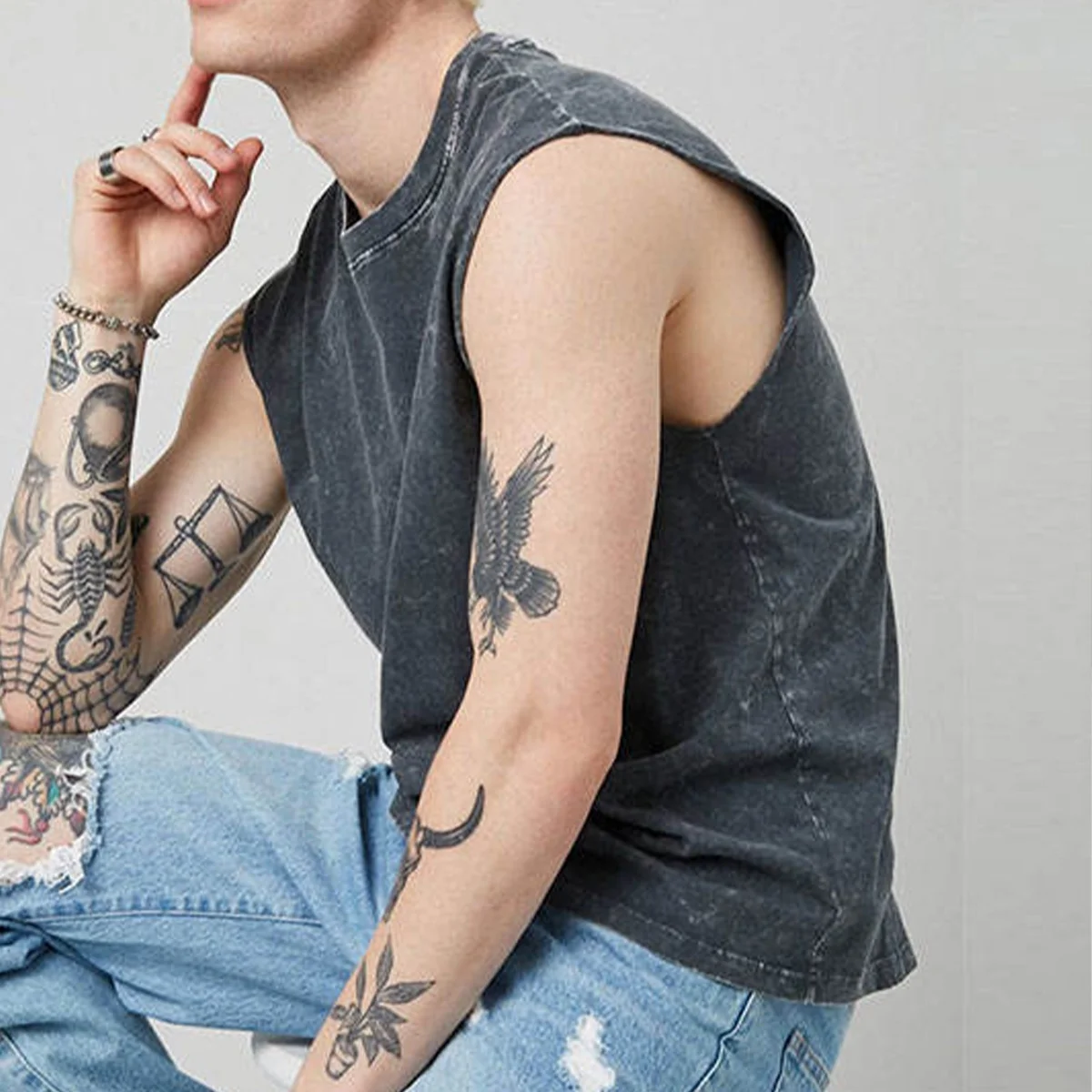 Stringer Cotton Sleeveless Shirt Vintage Loose Fit Cut Off Acid Washed Workout Training Gym Tank Top Men