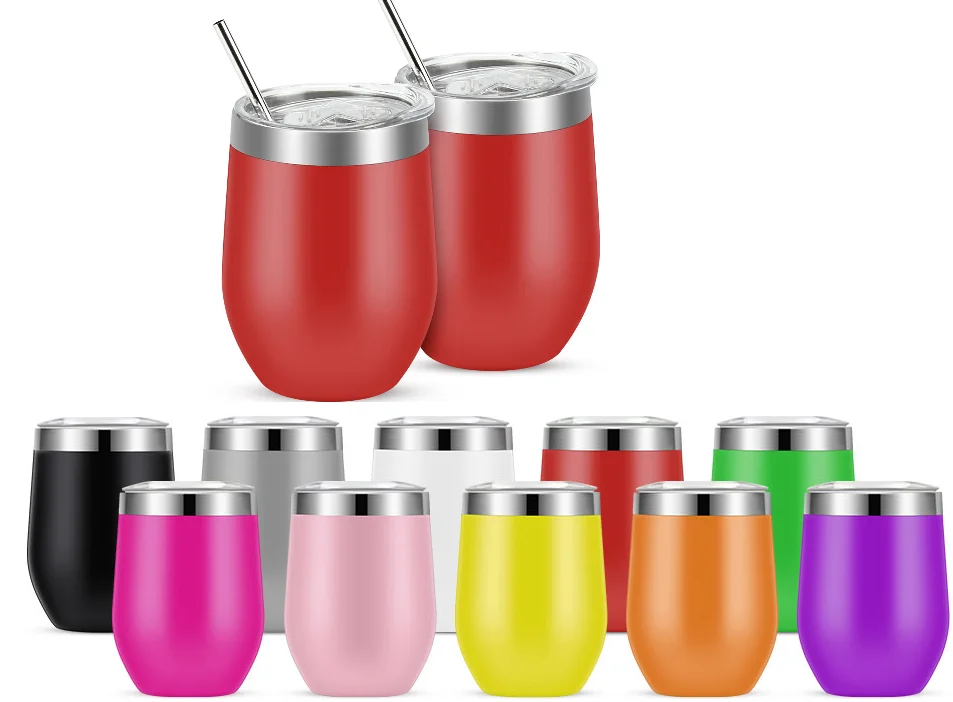 12 Oz Powder Coated Wine Tumbler Stainless Steel Double Walled Stemless ...