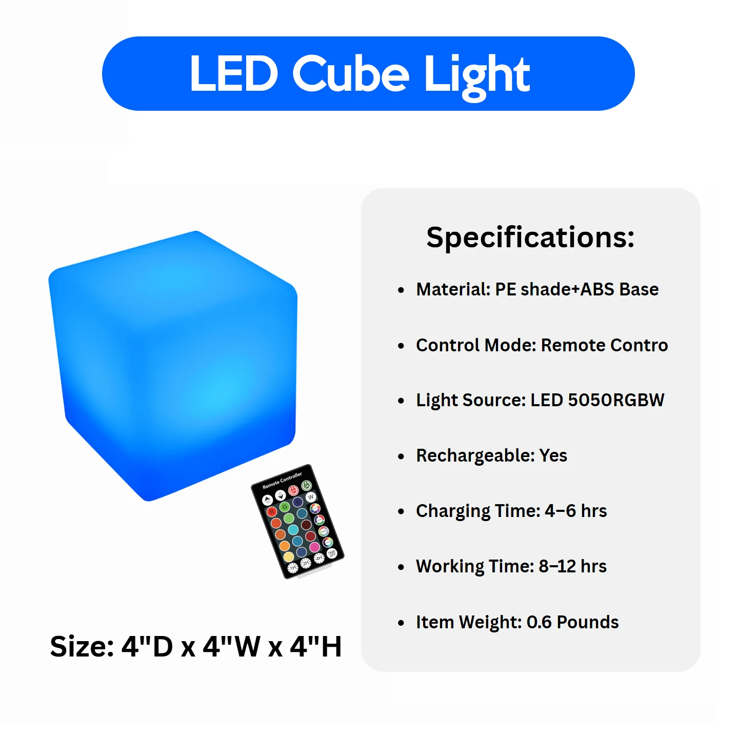 Custom LED Light Cube Rechargeable Glowing Cube Lamp with Logo Print for Bar & Event Decoration