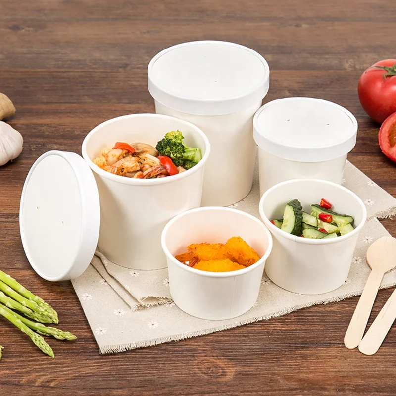 Disposable 36oz 1100ml Hot Paper Soup Bowls With Lids Food Container  Customized Logo