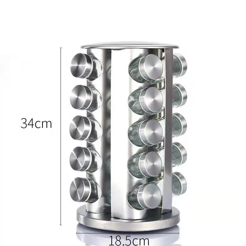 Kitchen Storage Rack-Standing Type Single-Tier Metal SS Rotate Spice Rack with Multiple Uses Fruit Vegetable Plate Coat Holder