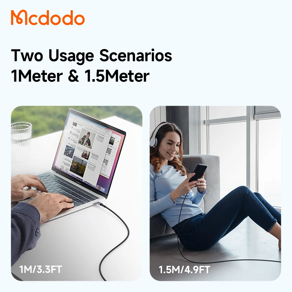 Mcdodo 1m/1.5m 3ft/5ft 65W PD USB C to Cable Gold Plated Metal Housing 60W Charging Nylon