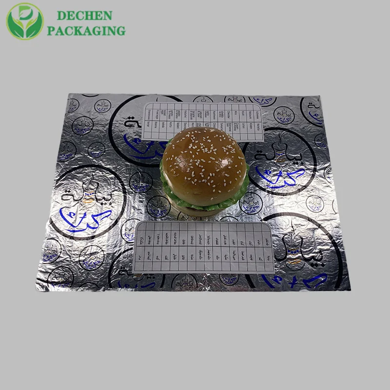 Papier d'emballage hamburger Foil logo imprimé personnalisé hamburger foil