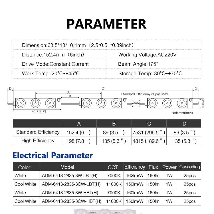 High Brightness 7000K IP68 Led Module Outdoor 3 Led Ac 220V 110V UL CE Rohs Listed Led Module Signage Light Led Module