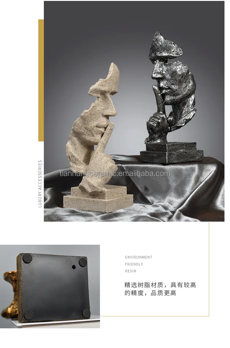 Abstract Sculpture Statue Desktop Bookshelf Office Decoration Sandstone Resin Keep Silent for Office Home Hote.jpg