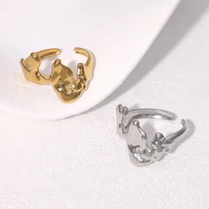 MW Wholesale Gold Plated Fashion Niche Geometric Stainless Steel Rings Women Retro Artistic Adjustable Wedding Gift