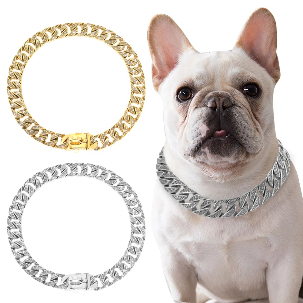 Luxury Dog Collar Chain 20mmHarness Metal with Diamond Pitbull Big Dogs Pet  2023