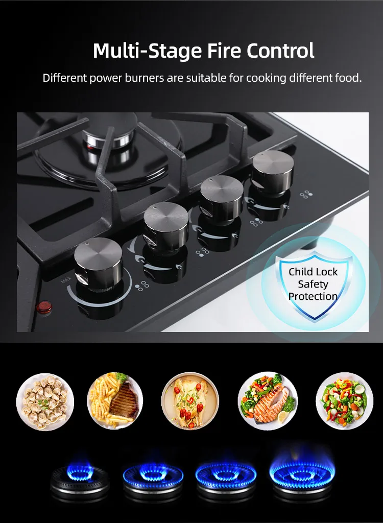 4 Burner Temperature Glass Builtin Gas Stove Cooker Gas And Electric