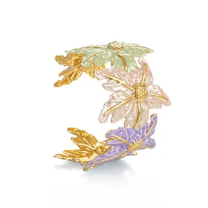 New Chinese Style Oversized Flower Cuff Bracelet 18K Gold Plated Stainless Steel Open Bangle Ins Light Luxury Office Jewelry